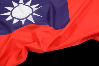 Close up of the offical Taiwan Flag with black background and copy space