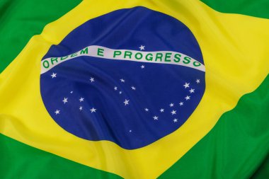 Close up of the official Brazillian Flag with copy space
