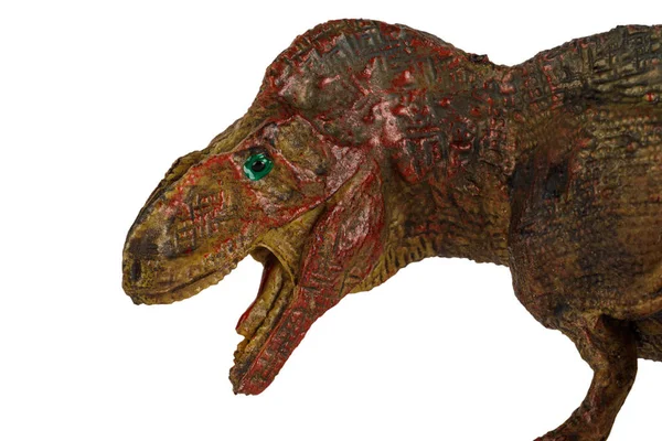 Plastik Bir Oyuncak Tyrannosaurus Rex Dinozoru Kopyalama Alanı Olan Beyaz — Stok fotoğraf