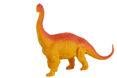 Plastik oyuncak dinozor beyaz bir arkaplanda izole edilmiş ve kopyalama alanı var.