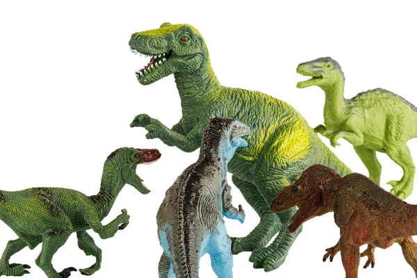 Group Smaller Toy Tyrannosaurus Rex Dinosaurs Attacking Large Adult Tyrannosaurus — Stock Photo, Image