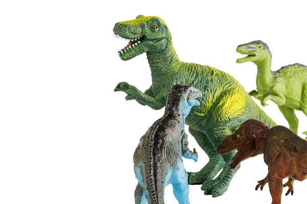 Grupa Mniejszych Zabawek Tyranozaury Rex Dinozaury Atakują Dużego Dorosłego Tyranozaura — Zdjęcie stockowe