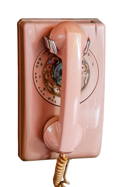 Old Vintage Pink Telephone Isolated White Background Copy Space — Stock Photo, Image