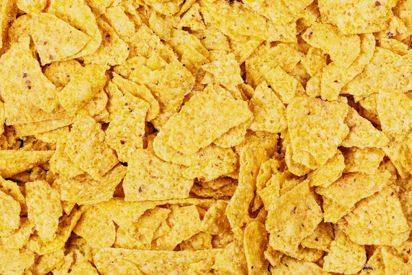 Flat Lay Crunched Pieces Roasted Corn Tortilla Nacho Chips Copy — Stock Photo, Image