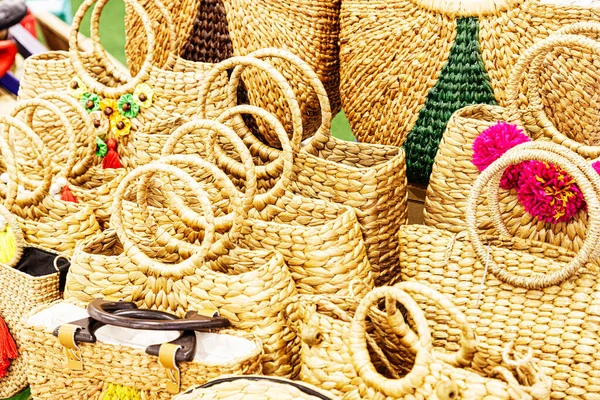 Manila Philippines July 2023 Wicker Bags Sale Local Shopping Mall — Stock Photo, Image