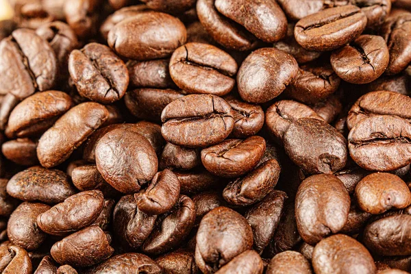 Närbild Läckra Rostade Kaffebönor Med Kopieringsutrymme — Stockfoto