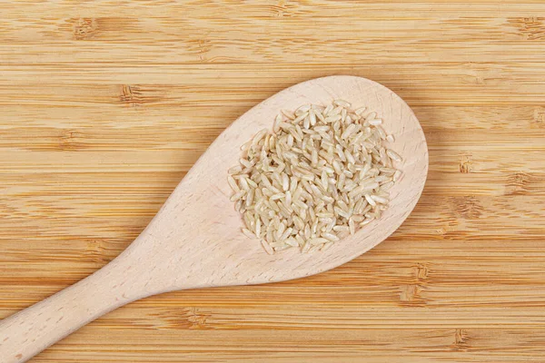 Flach Legen Nahaufnahme Von Köstlichem Braunen Reis Isoliert Mit Einem — Stockfoto