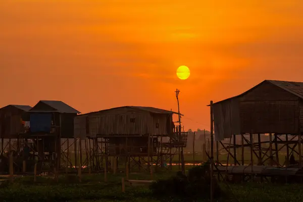 Sunset Rural Village Cambodia Southeast Asia — Stock Photo, Image
