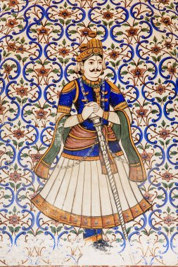 Rajasthan Jaipur Hindistan, Güney Asya 'daki Şehir Sarayı' nın dış duvarının detayları.
