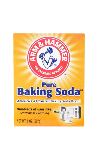 Close Box Pure Baking Soda Isolated White Background Copy Space — Stock Photo, Image