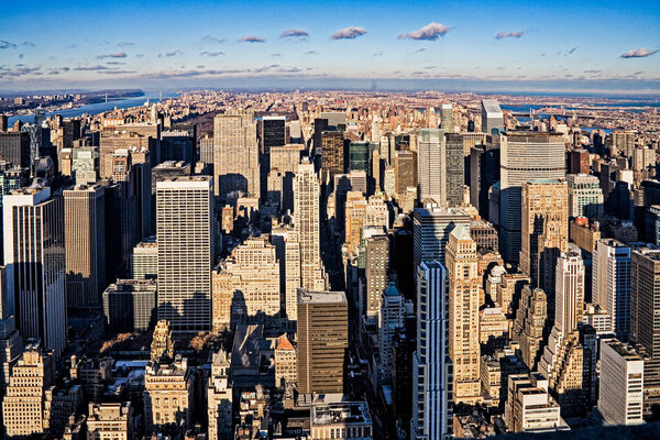New York City skyline showing Manhattan, circa 2005, as seen from the Empire State Building, New York, United States, North America with copy space