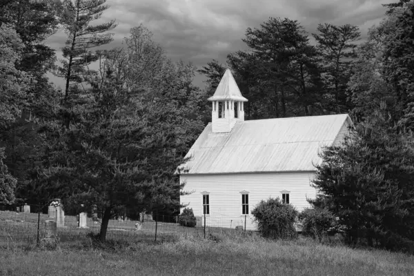 Black White Fine Art Photograph Pioneer Methodist Church Cades Cove Stock Obrázky