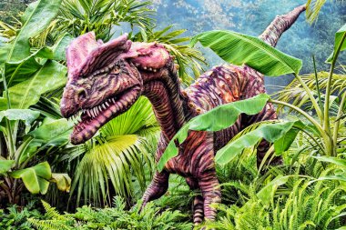 Dilophosaurus (yani, çift tepeli sürüngen dinozor erken Jurasik dönemden. Birleşik Devletler, Kuzey Amerika