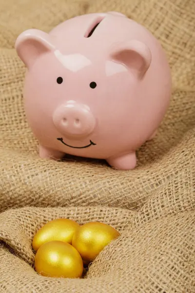 Close Golden Eggs Representing Wealth Retirement Savings Etc Copy Space — Stock Photo, Image