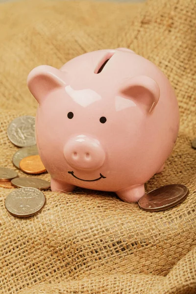 Piggy Bank Moedas Dos Eua Representando Conceito Riqueza Aposentadoria Dinheiro — Fotografia de Stock
