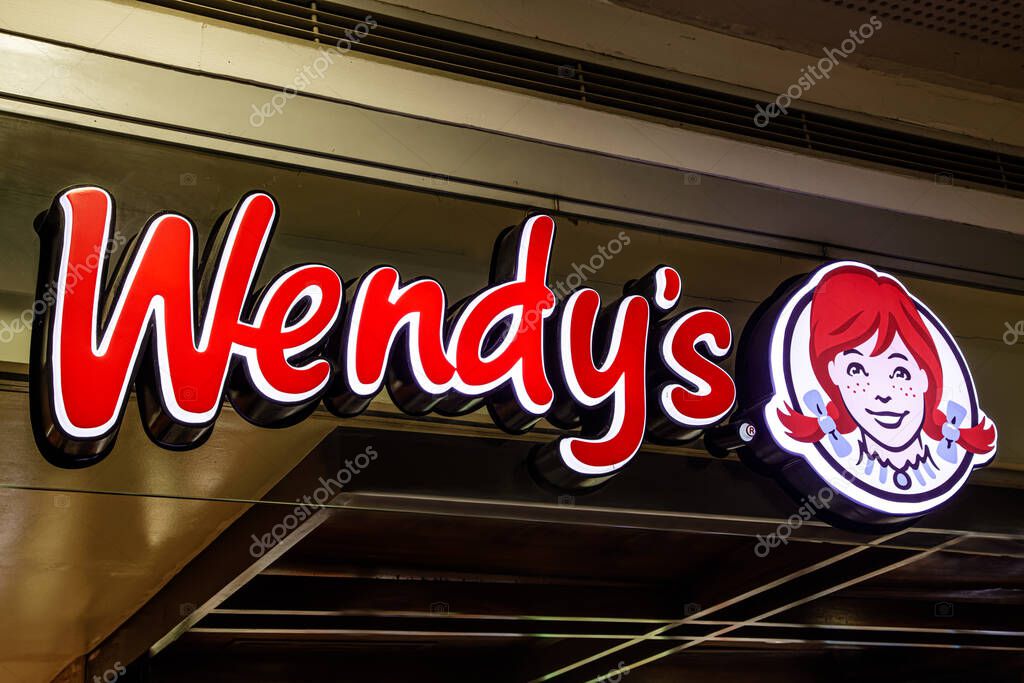 Manila, Philippines, December 7, 2023 Store sign at the entrance to a Wendy's Fast Food Resturant in a local shopping mall Merto Manila, Philippines, Southeast Asia with copy space