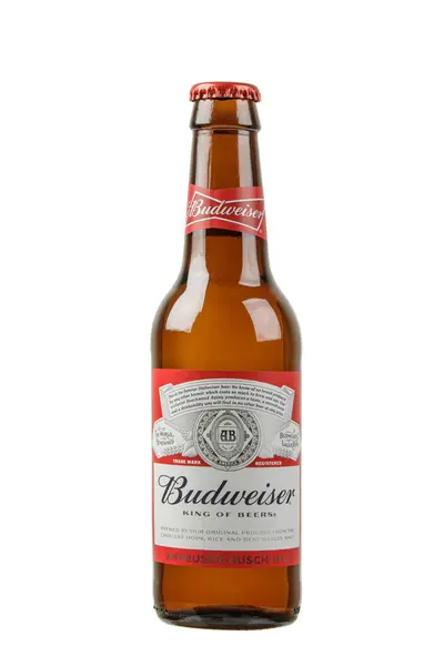 Bootle Delicious Budweiser Beer Isolated White Background Copy Space — Stock Photo, Image