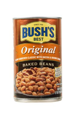 Bush 'un Orijinal Kuru Fasulye Kutusu' nun kapağını kapatın. Beyaz arka planda fotokopi alanı, Filipinler, Güneydoğu Asya ile izole edilmiş.