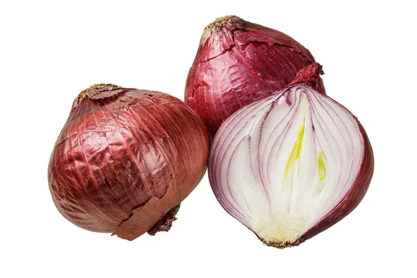 Close Delicus Unpeeled Red Onions Isolated White Background Copy Space Royalty Free Stock Obrázky