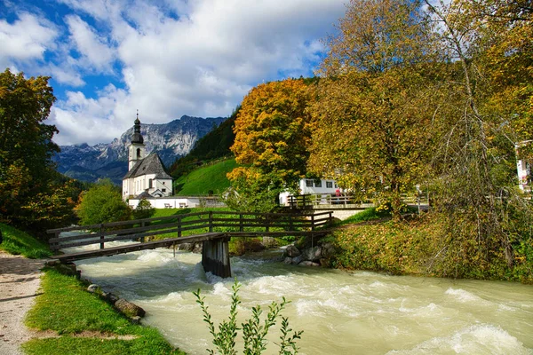 Bela Igreja Paisagem Alpina Baviera — Fotografia de Stock