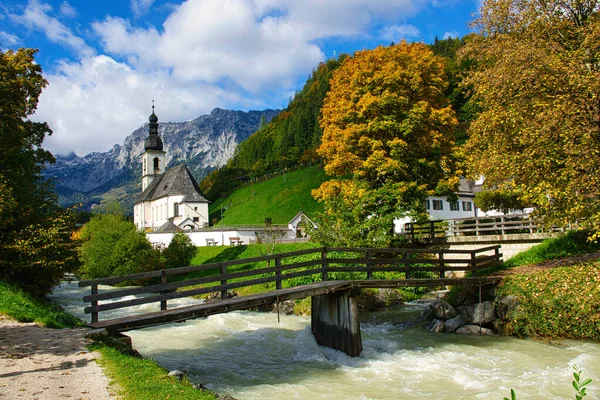 Bela Igreja Paisagem Alpina Baviera — Fotografia de Stock