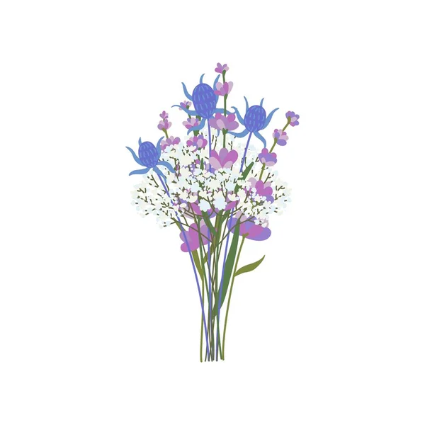 Ramo Elegante Gypsophila Floreciente Lavanda Ilustración Plana Vectorial Ramo Romántico — Vector de stock