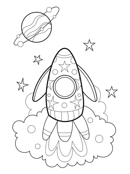 给成人和儿童的抗压网页涂色 宇宙飞船 太空物体 给孩子们的空间着色页 矢量说明 图库矢量图片