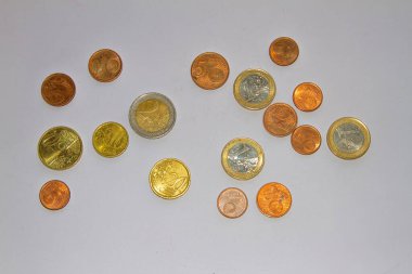 Euro Coin Background Texture Showing Multiple Denominations