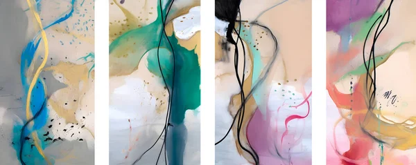 Kolorowe Dzieła Sztuki Współczesnej Abstrakcyjne Pociągnięcia Farbą Malarstwo Olejne Płótnie — Zdjęcie stockowe