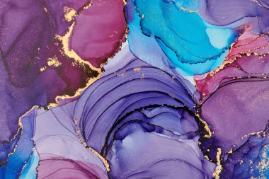 Şeffaf renk akımları, yılan gibi kıvrılan metalik girdaplar ve köpüklü renk spreyleri bu serbest akan dokuların manzarasını şekillendirir. Sıvı mürekkep tekniğiyle doğal lüks, akışkan sanat resimleri.