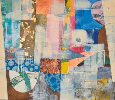 Tuval üzerindeki grunge desenli soyut çok renkli resim. Sanat eserleri fırça darbesi, sıçrama rengi ve yağ, akrilik boya elementi. Duvar kağıdı arkaplanı için çağdaş sanat