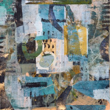 Tuval üzerindeki grunge desenli soyut çok renkli resim. Sanat eserleri fırça darbesi, sıçrama rengi ve yağ, akrilik boya elementi. Duvar kağıdı arkaplanı için çağdaş sanat