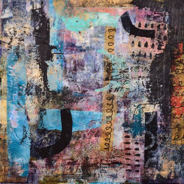 Tuval üzerindeki grunge desenli soyut çok renkli resim. Sanat eserleri fırça darbesi, sıçrama rengi ve yağ, akrilik boya elementi. Duvar kağıdı arkaplanı için çağdaş sanat