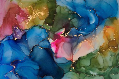 Sıvı mürekkep tekniğiyle doğal lüks, akışkan sanat resimleri. Şefkatli ve rüya gibi duvar kağıtları. Renklerin karışımı şeffaf dalgalar ve altın girdaplar yaratır. Posterler ve diğer basılı materyaller için