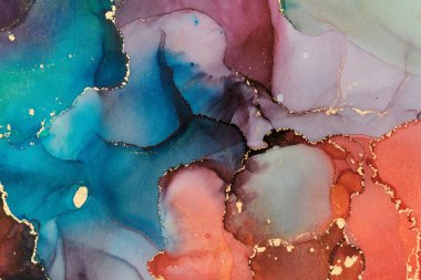 Şeffaf renk akımları, yılan gibi kıvrılan metalik girdaplar ve köpüklü renk spreyleri bu serbest akan dokuların manzarasını şekillendirir. Sıvı mürekkep tekniğiyle doğal lüks, akışkan sanat resimleri.