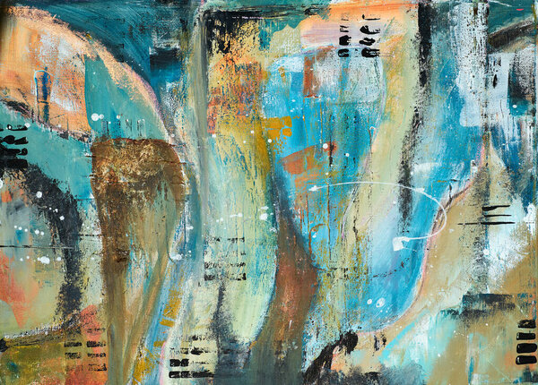 Abstract multicolor painting wtih grunge texture on canvas. Artwork mix brush stroke, splash color and oil, acrylic paint element. Modern contemporary art  for wallpaper background