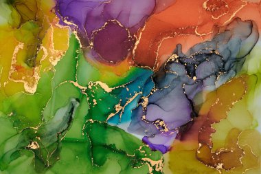 Şeffaf renk akımları, yılan gibi kıvrılan metalik girdaplar ve köpüklü renk spreyleri bu serbest akan dokuların manzarasını şekillendirir. Sıvı mürekkep tekniğiyle doğal lüks, akışkan sanat resimleri.