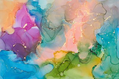 Şeffaf renk akımları, yılan gibi kıvrılan metalik girdaplar ve köpüklü renk spreyleri bu serbest akan dokuların manzarasını şekillendirir. Sıvı mürekkep tekniğiyle doğal lüks, akışkan sanat resimleri.