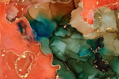 Şeffaf renk akımları, yılan gibi kıvrılan metalik girdaplar ve köpüklü renk spreyleri bu serbest akan dokuların manzarasını şekillendirir. Sıvı mürekkep tekniğiyle doğal lüks, akışkan sanat resimleri.