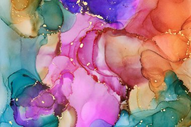 Şeffaf renk akımları, yılan gibi kıvrılan metalik girdaplar ve köpüklü renk spreyleri bu serbest akan dokuların manzarasını şekillendirir. Sıvı mürekkep tekniğiyle doğal lüks, akışkan sanat resimleri.