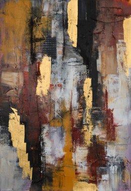 Tuval üzerindeki grunge desenli soyut çok renkli resim. Sanat eserleri fırça darbesi, sıçrama rengi ve yağ, akrilik boya elementi. Duvar kağıdı arkaplanı için çağdaş sanat