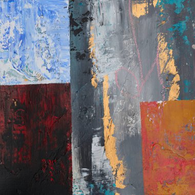 Renkli modern sanat eserleri, soyut boya vuruşları, yağlı boya tabloları. Akrilik sanat, sanatsal doku. Fırça darbeleri ve lekeler grunge arkaplan, elle boyanmış desen