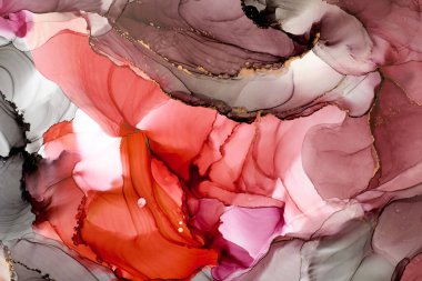 Şeffaf renk akımları, yılan gibi kıvrılan metalik girdaplar ve köpüklü renk spreyleri bu serbest akan dokuların manzarasını şekillendirir. Sıvı mürekkep tekniğiyle doğal lüks, akışkan sanat resimleri.