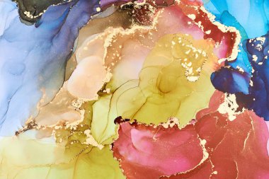 Alkol mürekkebi tekniğinde doğal lüks, soyut, akışkan sanat resimleri. Şefkatli ve rüya gibi duvar kağıtları. Renklerin karışımı şeffaf dalgalar ve altın girdaplar yaratır. Posterler ve diğer basılı materyaller için