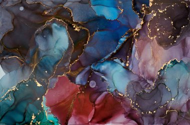 Şeffaf renk akımları, yılan gibi kıvrılan metalik girdaplar ve köpüklü renk spreyleri bu serbest akan dokuların manzarasını şekillendirir. Sıvı mürekkep tekniğiyle doğal lüks, akışkan sanat resimleri.