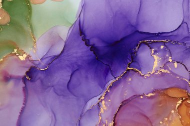 Şeffaf renk akımları, yılan gibi kıvrılan metalik girdaplar ve köpüklü renk spreyleri bu serbest akan dokuların manzarasını şekillendirir. Sıvı mürekkep tekniğiyle doğal lüks, akışkan sanat resimleri.