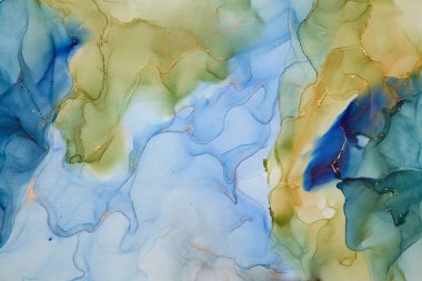 Alkol mürekkebi tekniğinde doğal lüks, soyut, akışkan sanat resimleri. Şefkatli ve rüya gibi duvar kağıtları. Renklerin karışımı şeffaf dalgalar ve altın girdaplar yaratır. Posterler ve diğer basılı materyaller için