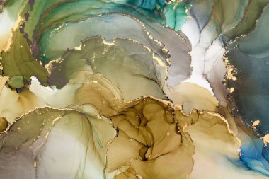 Şeffaf renk akımları, yılan gibi kıvrılan metalik girdaplar ve köpüklü renk spreyleri bu serbest akan dokuların manzarasını şekillendirir. Sıvı mürekkep tekniğiyle doğal lüks, akışkan sanat resimleri.