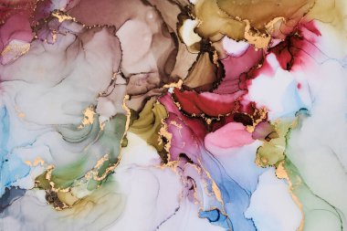 Sıvı mürekkep tekniğiyle doğal lüks, akışkan sanat resimleri. Şefkatli ve rüya gibi duvar kağıtları. Renklerin karışımı şeffaf dalgalar ve altın girdaplar yaratır. Posterler ve diğer basılı materyaller için