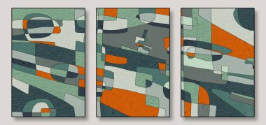 Dinamik çizgiler ve yumuşak renklere sahip soyut sanat eserleri, uyumlu ve modern bir kompozisyon yaratıyor, çağdaş iç tasarım ve sanatsal projeler için mükemmel.